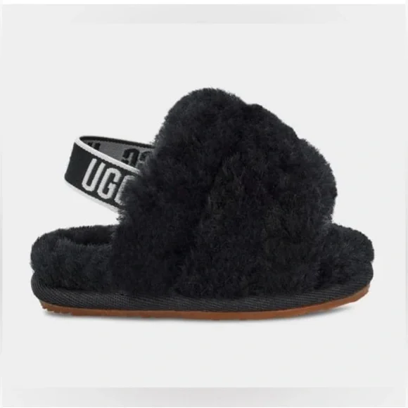 NWT UGG Infant Fluff Yeah Furry Fuzzy Sandals Black - Picture 2 of 10